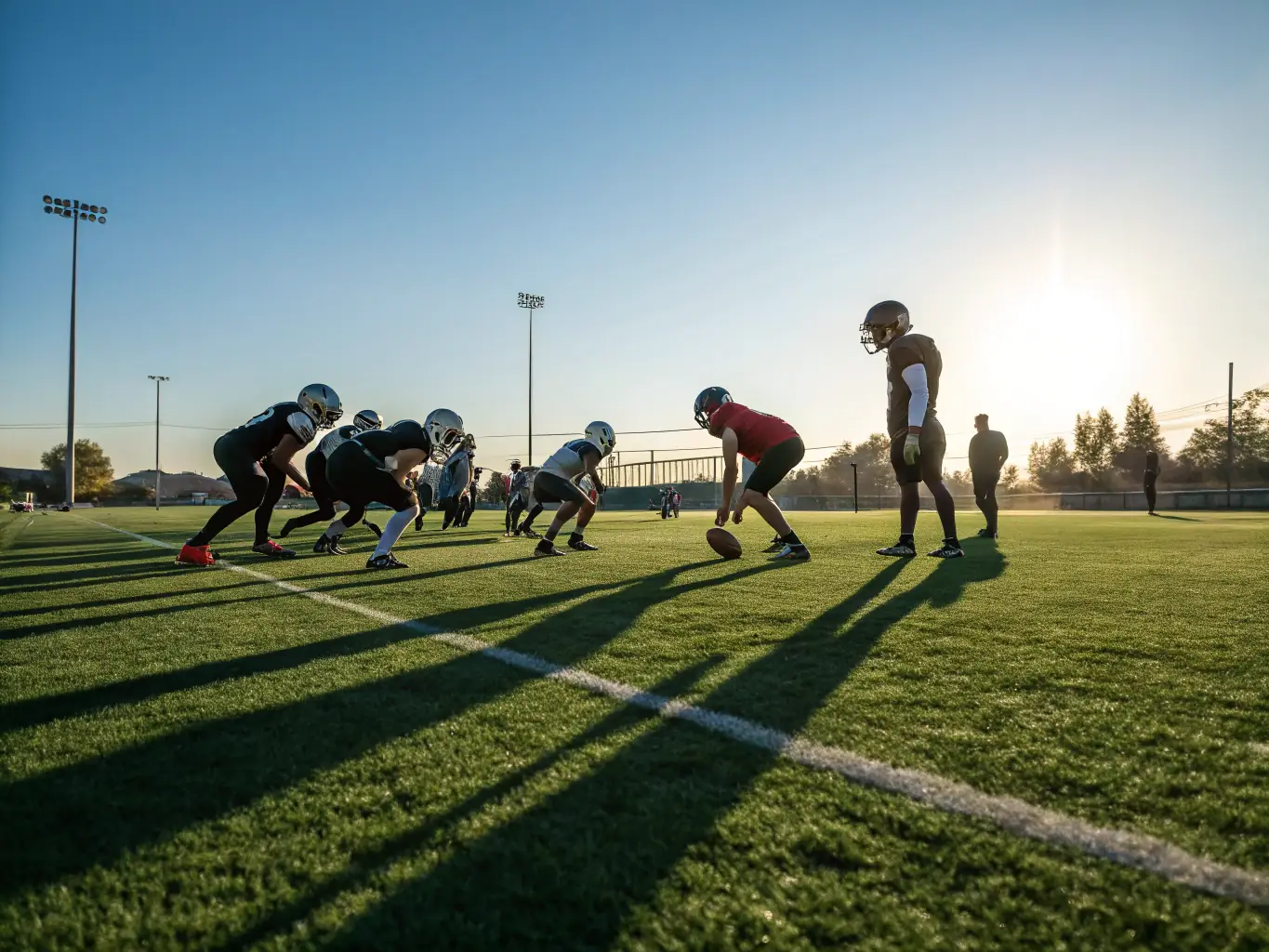 A vibrant image of students actively participating in a football training session, showcasing teamwork and skill development under the guidance of a coach at ASSOCIATION SPORTIVE DU COLLEGE PUBLIC.